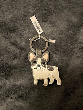 Coach Leather French Bulldog Keychain in White and Gray